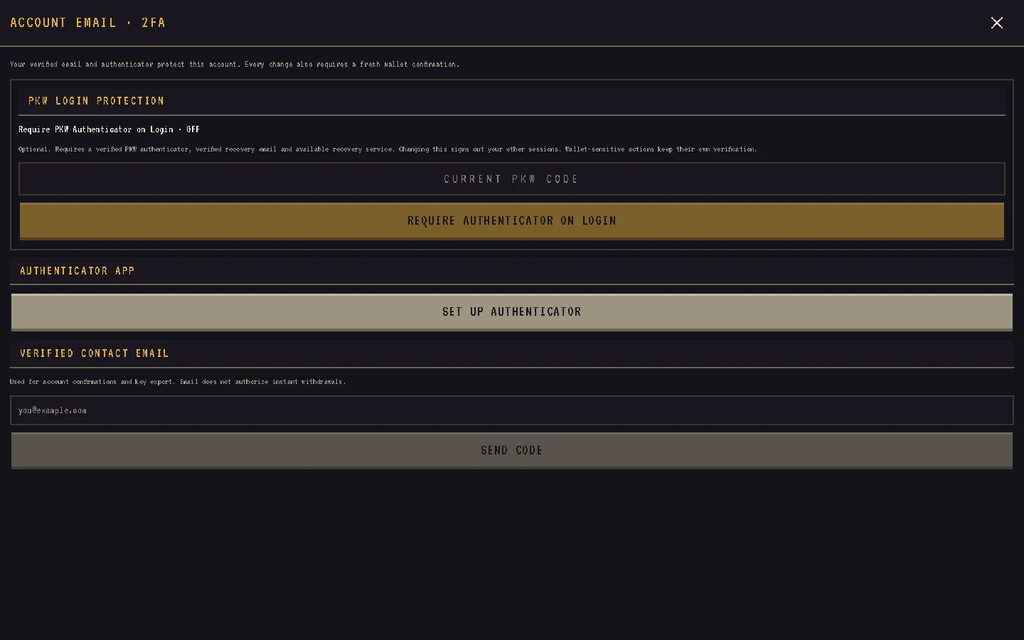 The security screen with authenticator and verified email